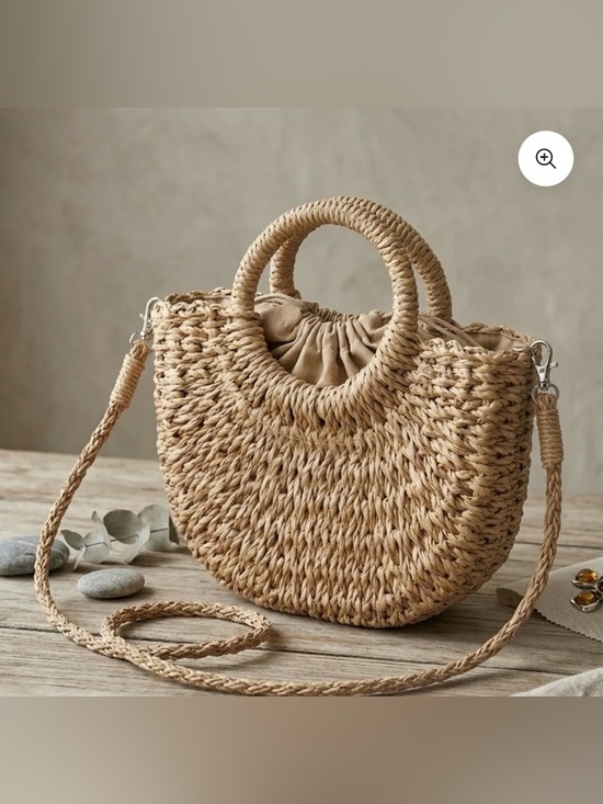 Handbags - Natural Woven Round-Handle Crossbody Bag - Straw: wicker